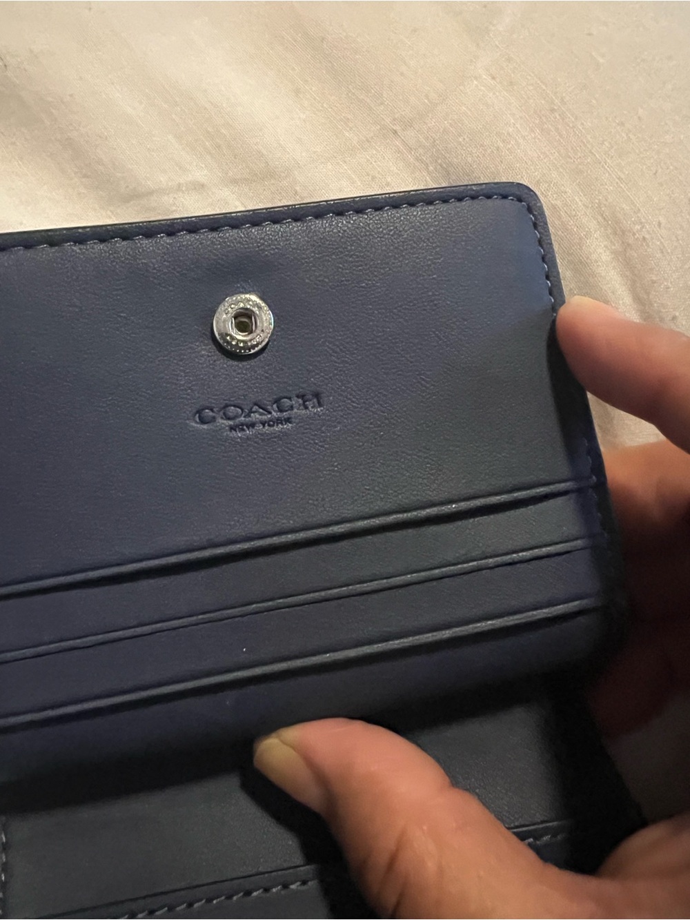 Coach Dark Blue Denim Zip Wallet with Silver Logo - Picture 5 of 6